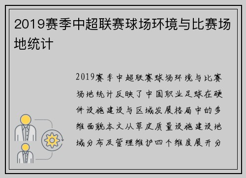 2019赛季中超联赛球场环境与比赛场地统计