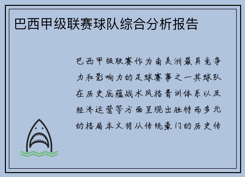 巴西甲级联赛球队综合分析报告